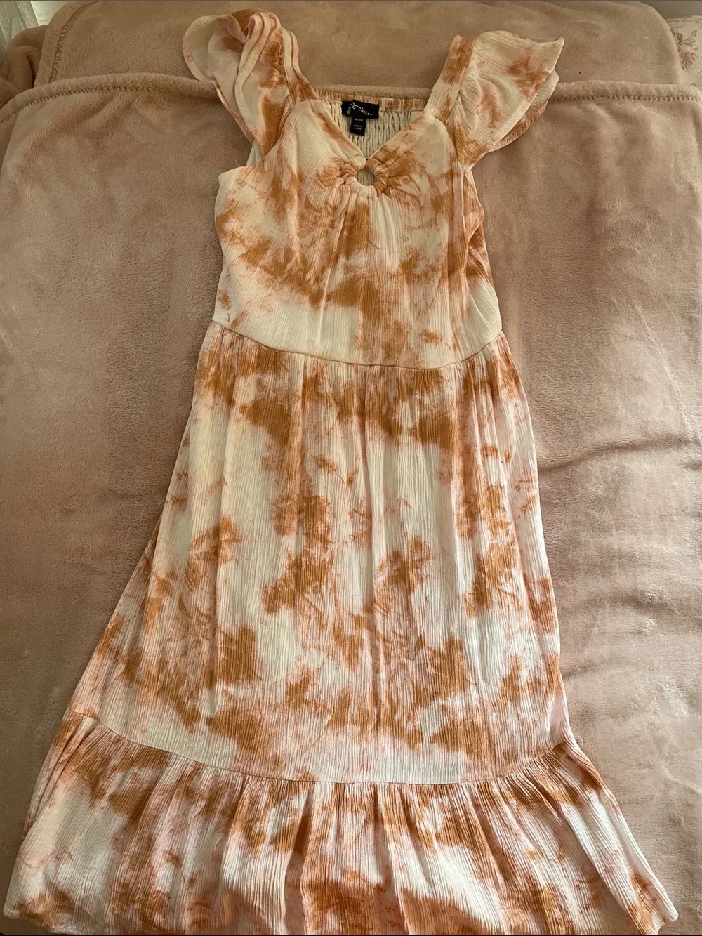 art class Cream and Rust Tie-Dye Maxi Dress with Ruffle Hem